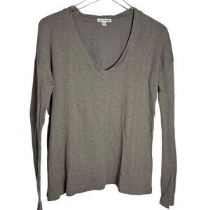 James Perse Vintage French Terry Sweatshirt Womens size 3 Large v-neck Taupe